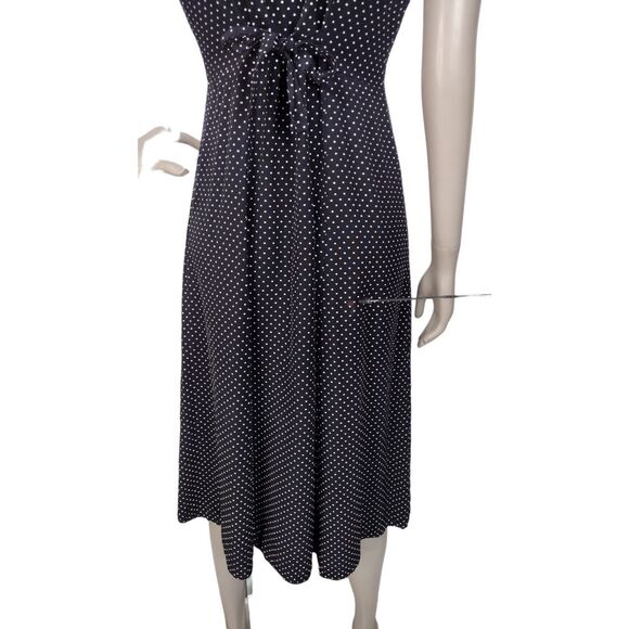 Vintage 80s 90s Black White Swiss Dot Button-Down Tie-Back Midi Dress S/M - Picture 10 of 11